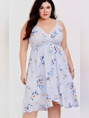 Blue Floral Challis Wrap Dress - Torrid Sz 00